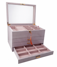 Very Large Lilac High Gloss 3-Drawer Wooden Jewellery Box with Liftout Tray L35cm