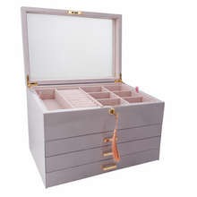 Very Large Lilac High Gloss 3-Drawer Wooden Jewellery Box with Liftout Tray L35cm