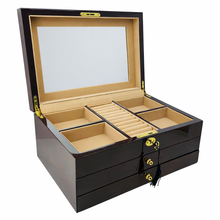 European Walnut High Gloss 2-Drawer Wooden Jewellery Box L35cm
