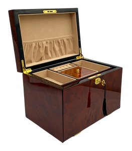 Maple Burl & Black High Gloss Wood Jewellery Box L28cm