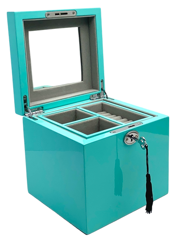 Small Turquoise High Gloss Wood Jewellery Box L16cm