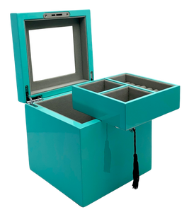 Small Turquoise High Gloss Wood Jewellery Box L16cm