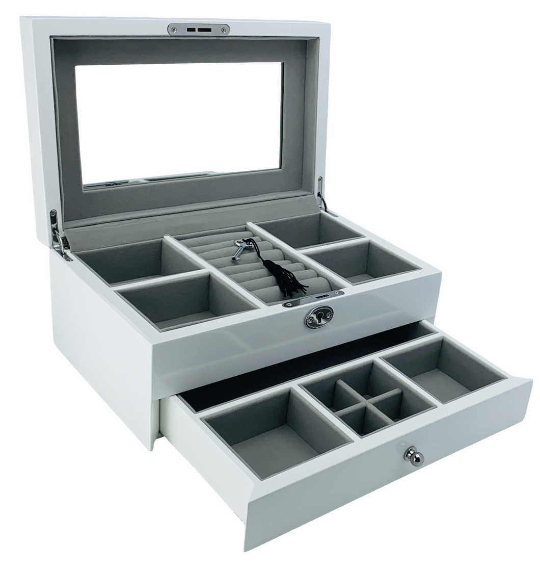 White High Gloss 1-Drawer Wooden Jewellery Box L28cm