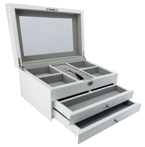White High Gloss 2-Drawer Wooden Jewellery Box L34cm