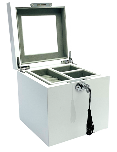 Small White High Gloss Wood Jewellery Box L16cm