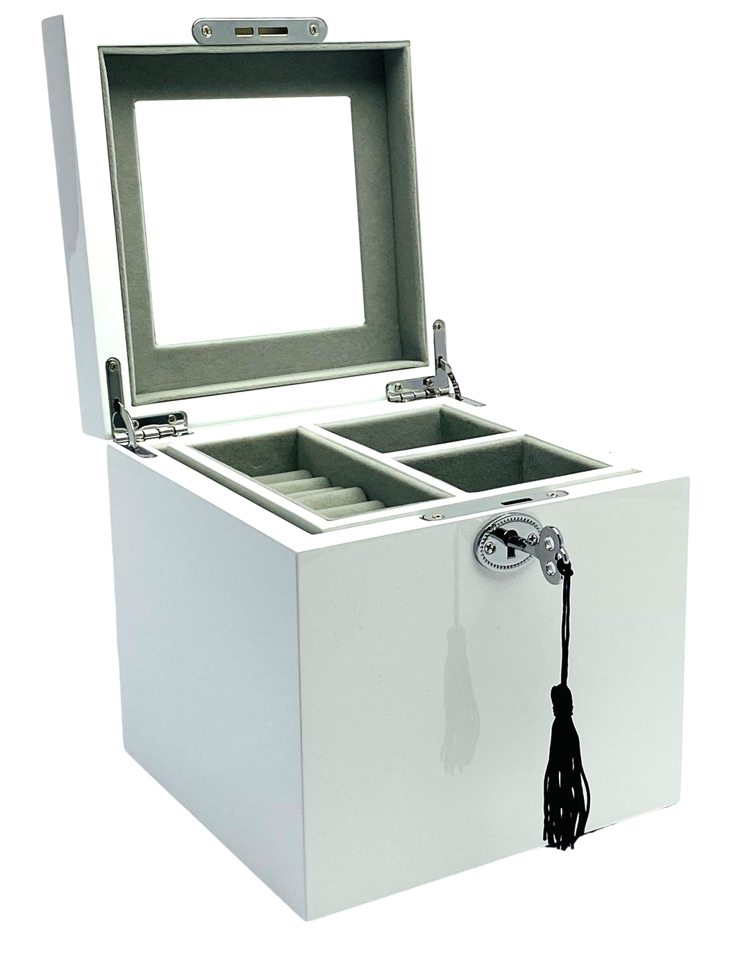Small White High Gloss Wood Jewellery Box L16cm