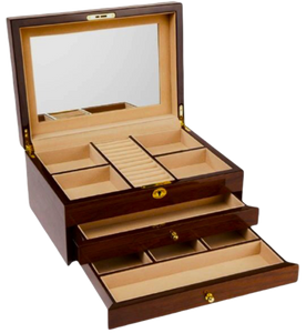 European Walnut  High Gloss Wooden Jewellery Box, Length 38cm