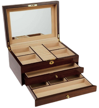 European Walnut  High Gloss Wooden Jewellery Box, Length 38cm