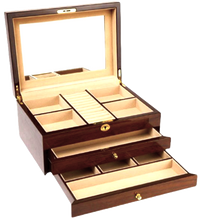 European Walnut High Gloss 2-Drawer Wooden Jewellery Box L38cm