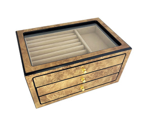 European Walnut Burl High Gloss Wood Jewellery Box, Length 30cm