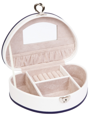 Demi-Lune White Patent Faux Leather Jewellery Box L22cm