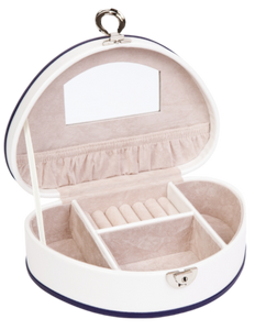 Demi-Lune White Patent Faux Leather Jewellery Box L22cm