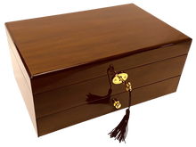 European Walnut High Gloss Wooden Jewellery Box, Length 28cm