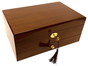 European Walnut High Gloss Wooden Jewellery Box, Length 28cm