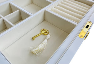 Matte Finish White Wooden Jewellery Box with Liftout Tray L31cm