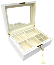 Matte Finish White Wooden Jewellery Box with Liftout Tray L31cm