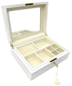 Matte Finish White Wooden Jewellery Box with Liftout Tray L31cm