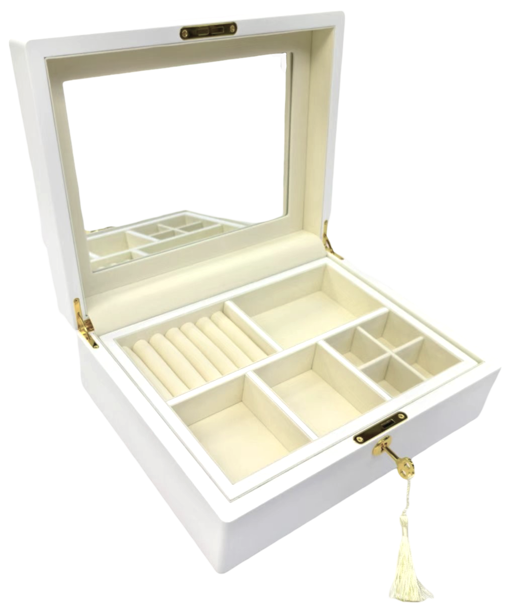 Matte Finish White Wooden Jewellery Box with Liftout Tray L31cm