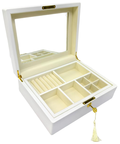 Matte Finish White Wooden Jewellery Box with Liftout Tray L31cm