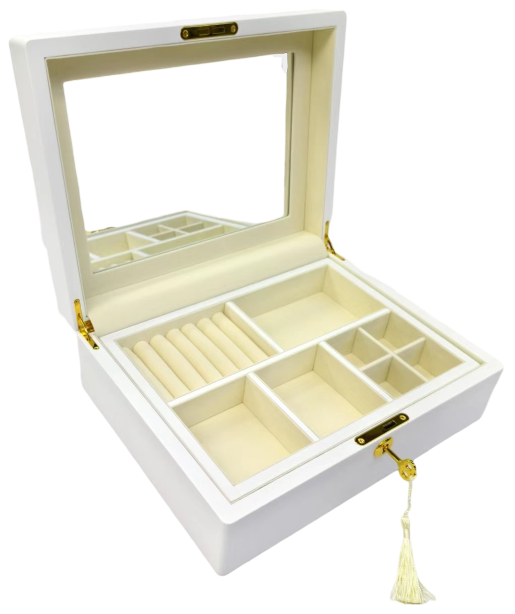 Matte Finish White Wooden Jewellery Box with Liftout Tray L31cm