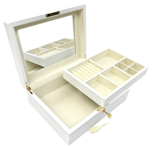 Matte Finish White Wooden Jewellery Box with Liftout Tray L31cm