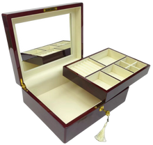 Rosewood Piano Finish Timber Jewellery Box with Liftout Tray L31cm