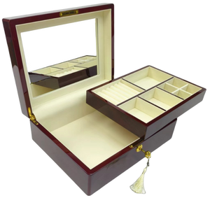 Rosewood Piano Finish Timber Jewellery Box with Liftout Tray L31cm