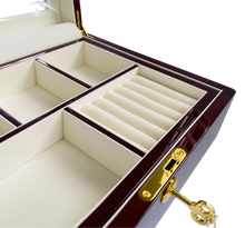 Rosewood Piano Finish Timber Jewellery Box with Liftout Tray L31cm