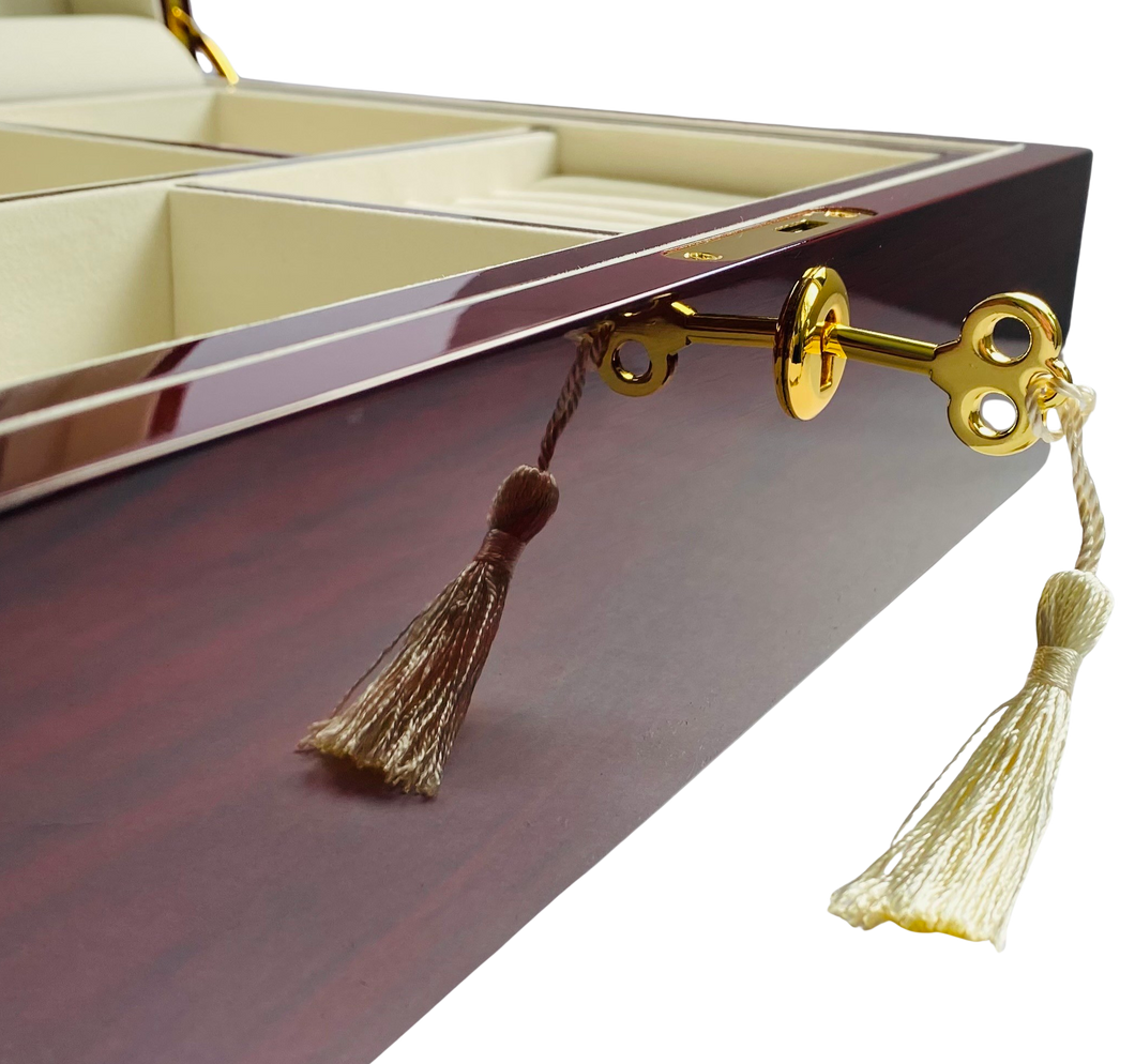 Rosewood Piano Finish Timber Jewellery Box with Liftout Tray L31cm
