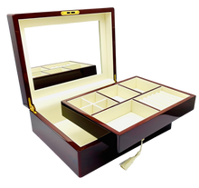 Rosewood Piano Finish Timber Jewellery Box with Liftout Tray L31cm