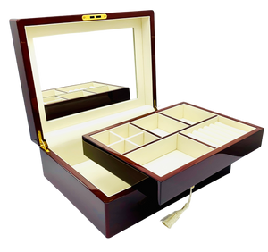 Rosewood Piano Finish Timber Jewellery Box with Liftout Tray L31cm