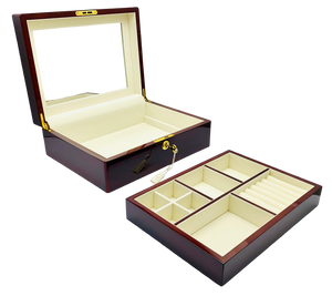 Rosewood Piano Finish Timber Jewellery Box with Liftout Tray L31cm