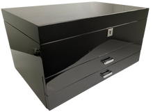 Very Large High Gloss Black Wooden Jewellery, 2-Drawers, L41cm