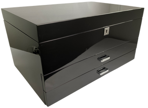 Very Large High Gloss Black Wooden Jewellery, 2-Drawers, L41cm