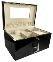 Very Large High Gloss Black Wooden Jewellery, 2-Drawers, L41cm