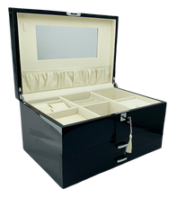 Very Large High Gloss Black Wooden Jewellery, 2-Drawers L41cm
