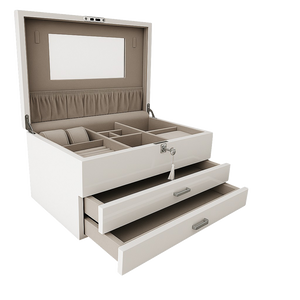 Very Large High Gloss White Wooden Jewellery, 2-Drawers L41cm