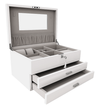 Very Large High Gloss White Wooden Jewellery, 2-Drawers L41cm