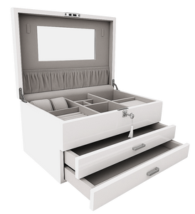 Very Large High Gloss White Wooden Jewellery, 2-Drawers L41cm
