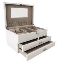 Very Large High Gloss White Wooden Jewellery, 2-Drawers L41cm