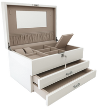 Very Large High Gloss White Wooden Jewellery, 2-Drawers L41cm