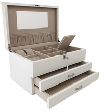 Very Large High Gloss White Wooden Jewellery, 2-Drawers L41cm