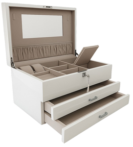 Very Large High Gloss White Wooden Jewellery, 2-Drawers L41cm