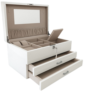 Very Large High Gloss White Wooden Jewellery, 2-Drawers L41cm
