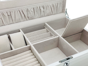 Very Large High Gloss White Wooden Jewellery, 2-Drawers L41cm