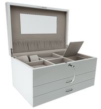 Very Large High Gloss White Wooden Jewellery, 2-Drawers L41cm