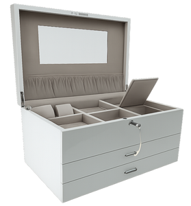 Very Large High Gloss White Wooden Jewellery, 2-Drawers L41cm