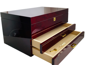 Very Large High Gloss Burgundy Wooden Jewellery, 2-Drawers L41cm