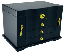 Harrowdene Matte Black Jewellery Box, 3-Drawer & 2-Side Panels L28cm