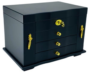 Harrowdene Matte Black Jewellery Box, 3-Drawer & 2-Side Panels L28cm